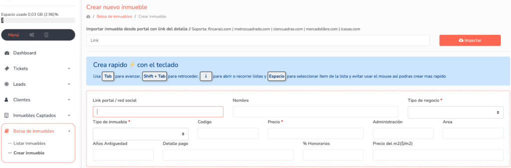 Modulo de Requerimientos de Clientes: Guardalos Organizalos y Encuentra los Inmuebles 2 Bolsa de inmuebles para requerimientos de clientes
