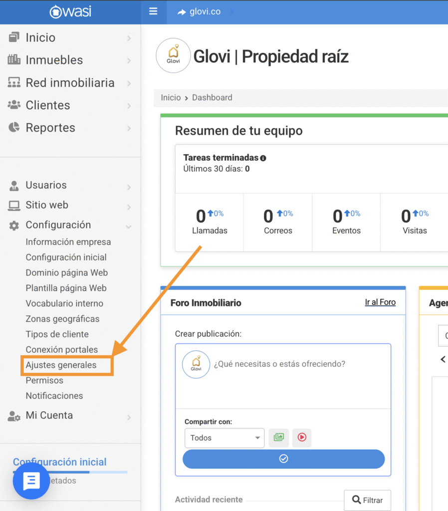 ¿Cómo Configurar la URL Personalizada para Compartir Propiedades en Wasi? 2 Paso 1 Homlity Herramienta para páginas web
