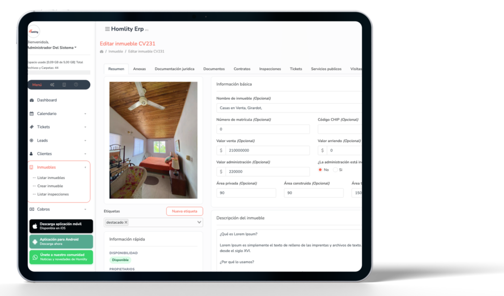 Ecosistema inmobiliario para manejo de inmuebles