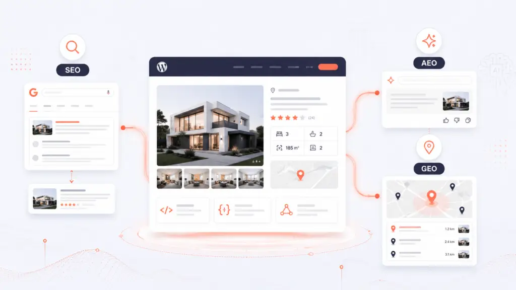 7 plugins inmobiliarios poderosos para WordPress que debes conocer 2 SEO AEO y GEO para páginas web inmobiliarias en WordPress.