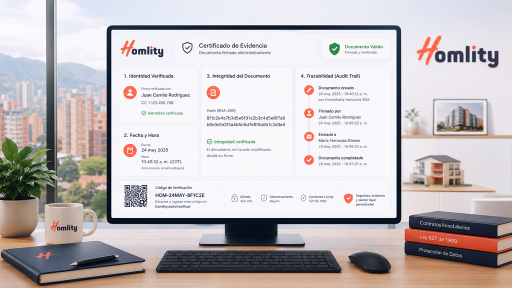 Seguridad y evidencia en plataformas de firma electrónica para inmobiliarias.